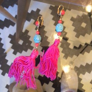 Kenneth Jay Lane Pink Tassel Earrings